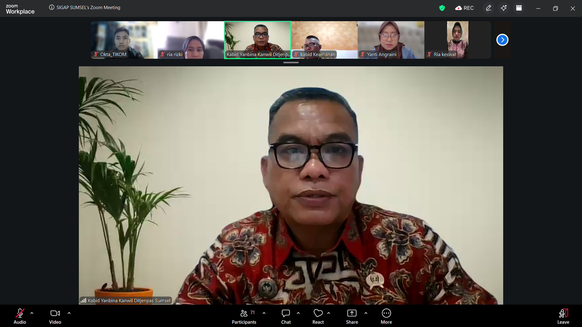 Kanwil Ditjenpas Sumsel Gelar Apel Virtual, Wujud Disiplin di Masa WFH